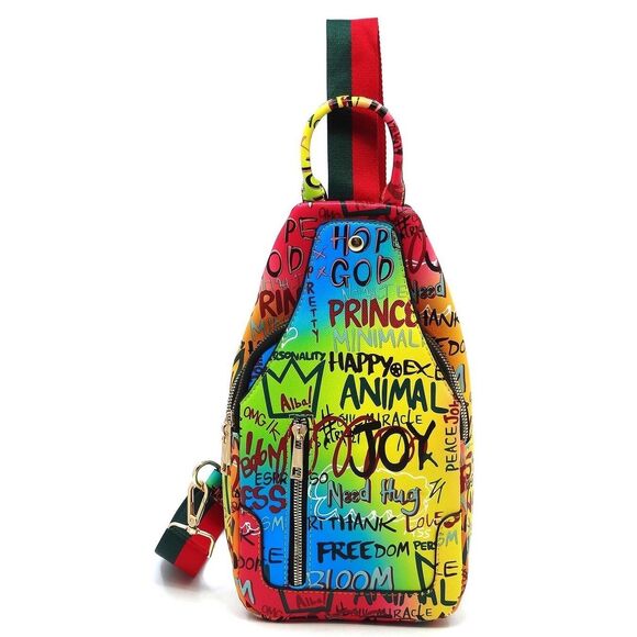 Women's Fashionable Multi Graffiti Sling Backpack, Multipurpose Crossbody - Picture 1 of 8